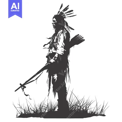 Aset premium populer: Silhouette of a Native American Warrior with a Rifle and Feathers