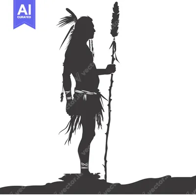 Aset premium populer: Silhouette of a Native American Warrior Holding a Staff