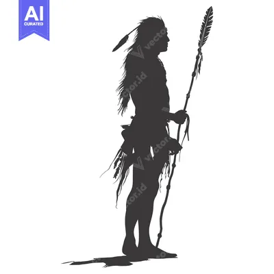 Popular premium asset: Silhouette of a Native American Warrior Holding a Spear