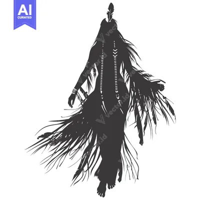 Aset premium populer: Silhouette of a Native American Woman with Feather Headdress and Dress