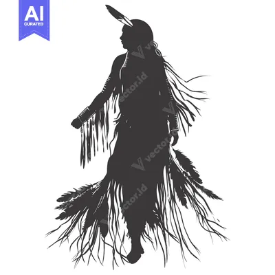 Aset premium populer: Silhouette of a Native American Woman with Feathers