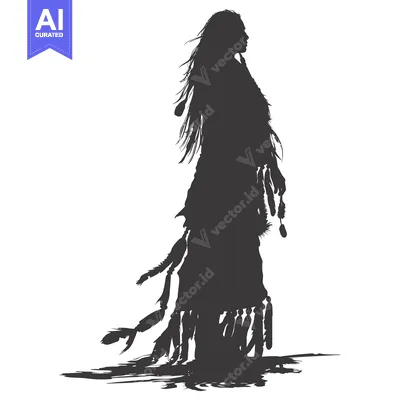 Popular premium asset: Silhouette of a Native American Woman Wearing Traditional Clothing and
