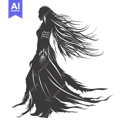 Aset premium populer: Silhouette of a Woman with Flowing Hair and Dress