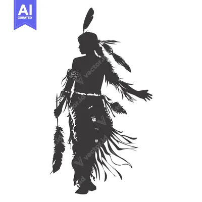Silhouette of a Native American Man in Traditional Clothing and Feathe