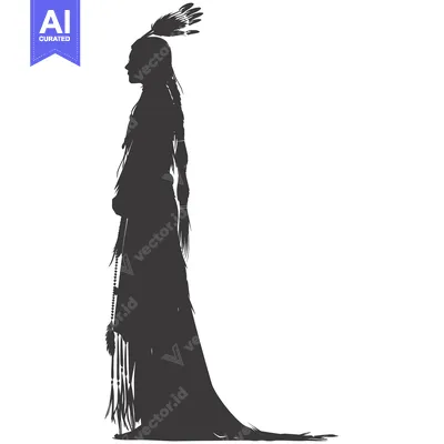Silhouette of a Native American Woman with Feathers and Beads