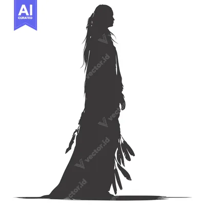 Aset desain premium: Silhouette of a Woman with Long Hair and Feathers