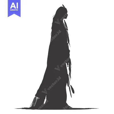 Premium design asset: Silhouette of a Native American Woman in Traditional Attire
