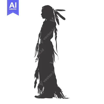 Silhouette of a Native American Woman with Feathers and Beads