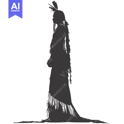 Aset desain premium: Silhouette of a Native American Woman in Traditional Dress