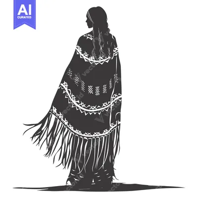 Aset desain premium: Silhouette of a Woman in a Traditional Native American Blanket