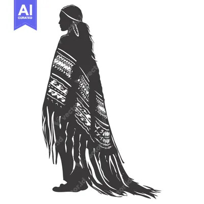 Silhouette of a Woman Wearing a Native American Blanket