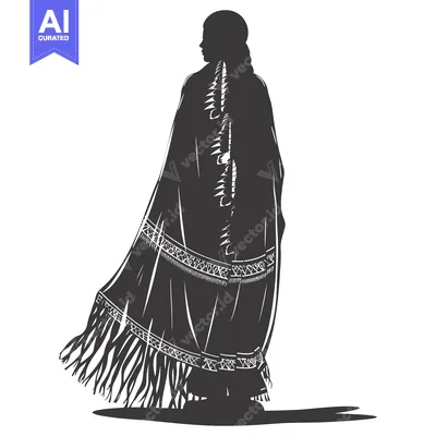 Aset premium populer: Silhouette of a Woman Wearing a Traditional Cloak with Ornate Embellis