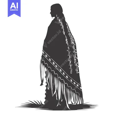 Aset premium populer: Silhouette of a Woman Wearing a Traditional Native American Blanket