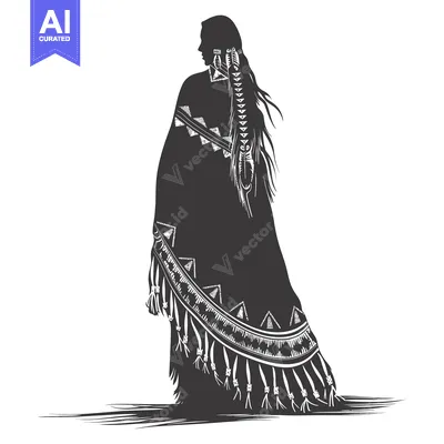 Silhouette of a Native American Woman in Traditional Clothing