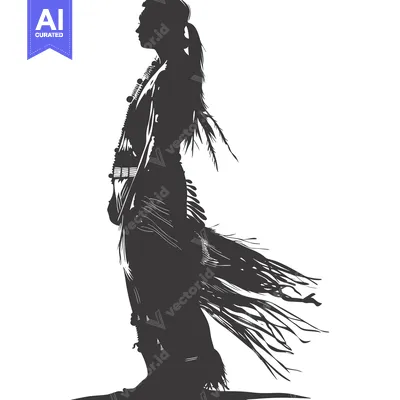 Aset premium populer: Silhouette of a Native American Woman in Traditional Dress