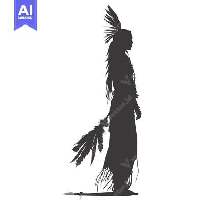Aset premium populer: Silhouette of a Native American in Traditional Clothing