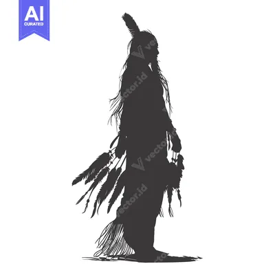 Silhouette of a Native American Man with Feathers