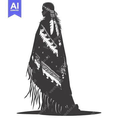 Aset premium populer: Silhouette of a Native American Woman in Traditional Clothing