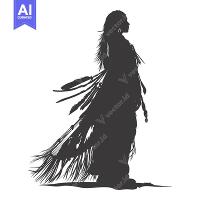 Silhouette of a Native American Woman Adorned with Feathers