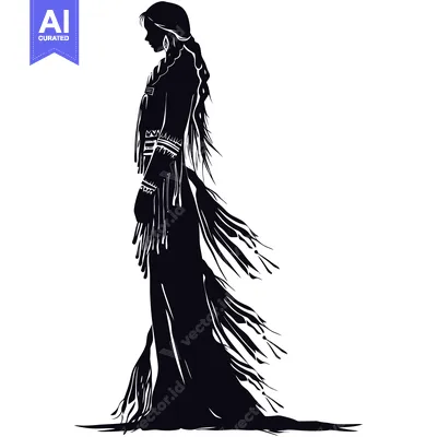 Aset premium populer: Silhouette of a Native American Woman in Traditional Dress