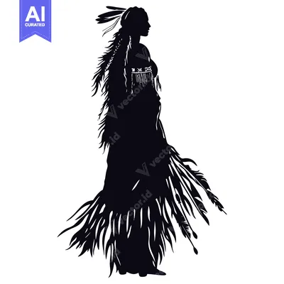 Aset desain premium: Silhouette of a Native American Woman with Feathers
