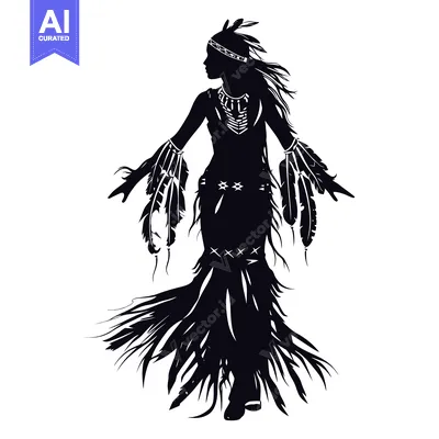 Premium design asset: Silhouette of a Native American Woman with Feathers and Jewelry