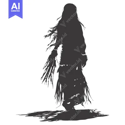 Premium design asset: Silhouette of a Woman with Long Hair and Fringed Clothing