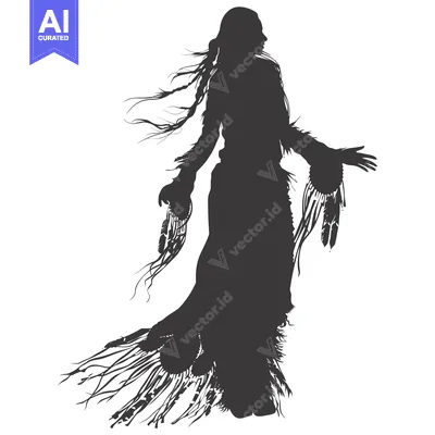 Premium design asset: Silhouette of a Native American Woman in Traditional Dress