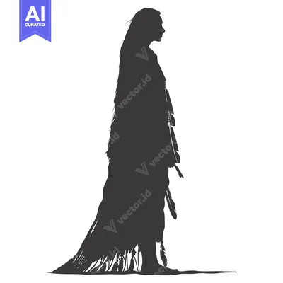 Silhouette of a Native American Woman with Feathers