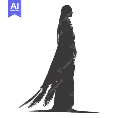 Premium design asset: Silhouette of a Woman in a Flowing Dress and Native American Jewelry