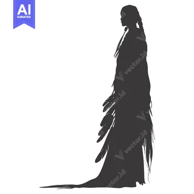 Aset desain premium: Silhouette of a Native American Woman in Traditional Dress