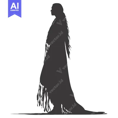 Aset premium populer: Silhouette of a Woman in a Long Flowing Dress with Fringes