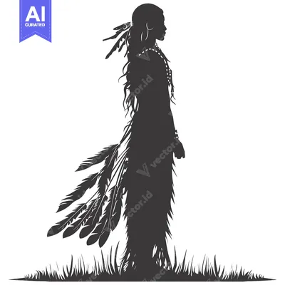 Aset premium populer: Silhouette of a Native American Woman with Feathers