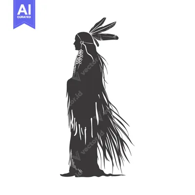 Premium design asset: Silhouette of a Native American Woman Wearing Traditional Headdress