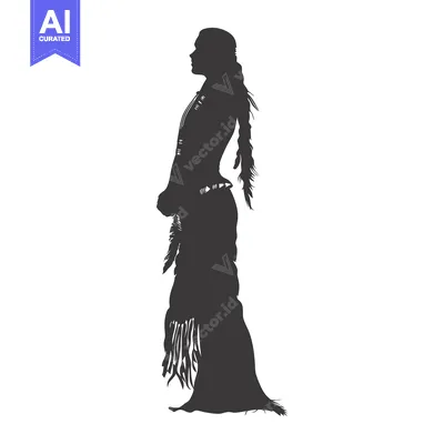 Aset desain premium: Silhouette of a Native American Woman in Traditional Dress