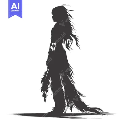 Aset desain premium: Silhouette of a Native American Woman with Feathers