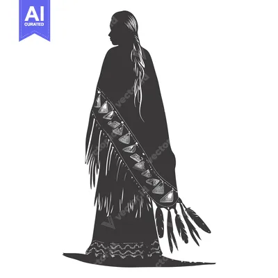 Premium design asset: Silhouette of a Native American Woman with Feathers