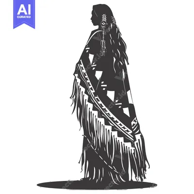 Aset premium populer: Silhouette of a Native American Woman in Traditional Dress