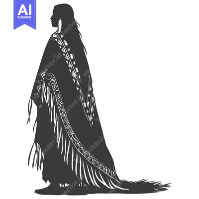 Aset desain premium: Silhouette of a Native American Woman in Traditional Dress
