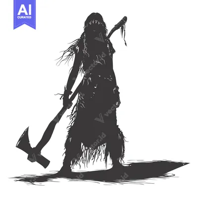 Aset desain premium: Silhouette of a Female Warrior Holding an Axe