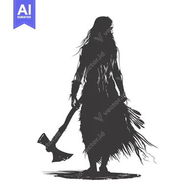Aset premium populer: Silhouette of a Warrior Holding an Axe