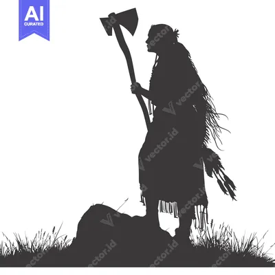 Aset desain premium: Silhouette of a Native American warrior holding an axe