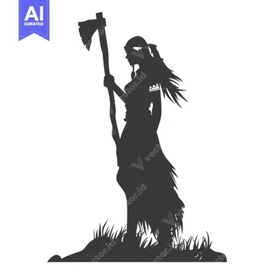 Premium design asset: Silhouette of a Female Warrior Holding an Axe