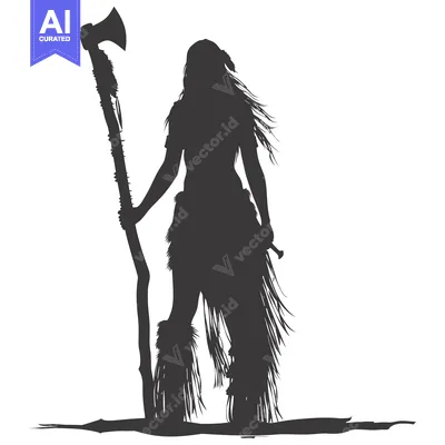 Popular premium asset: Silhouette of a Native American Woman Holding an Axe