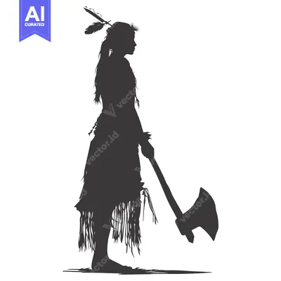 Popular premium asset: Silhouette of a Native American Woman with an Axe