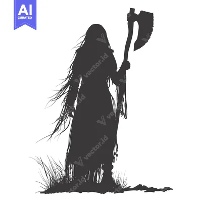 Aset premium populer: Silhouette of a Woman with Long Hair Holding an Axe