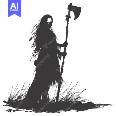 Premium design asset: Silhouette of a Native American Warrior Holding an Axe