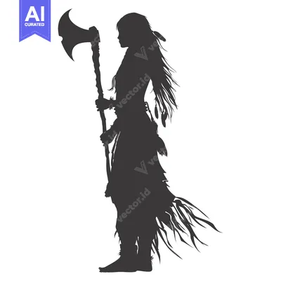 Silhouette of a Native American Woman Holding an Axe