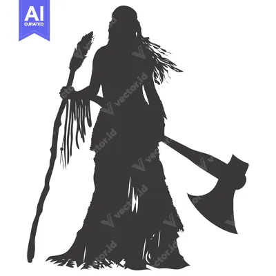 Popular premium asset: Silhouette of a Woman with an Axe and a Staff