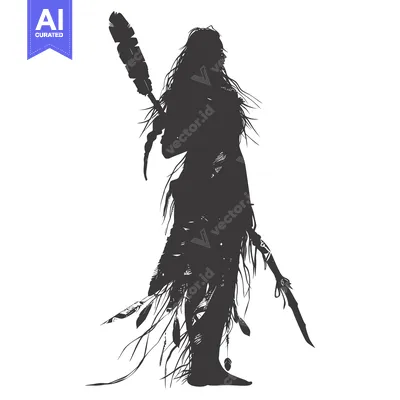 Popular premium asset: Silhouette of a Native American Woman Holding a Feather